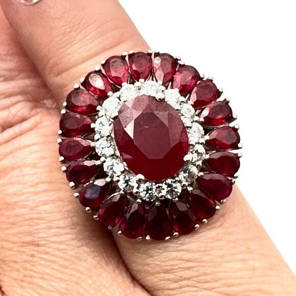 Chuck Clemency Womens Ring Sterling Silver Ruby White Topaz Size 6